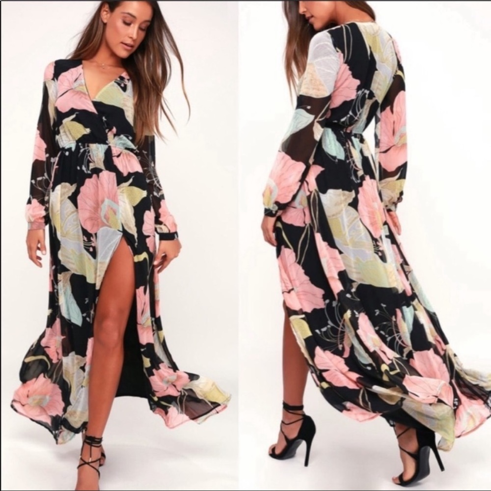 Lulus Wondrous Water Lilies Floral Print MaxiDress